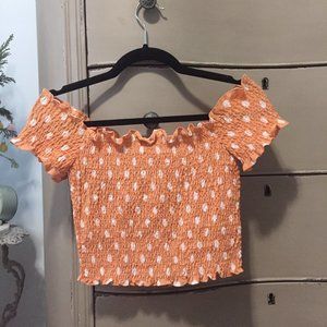 ✨NWT ASOS Glamorous Dusty Peach Polka Dot Crop Top Off-the-shoulder Petite UK6✨